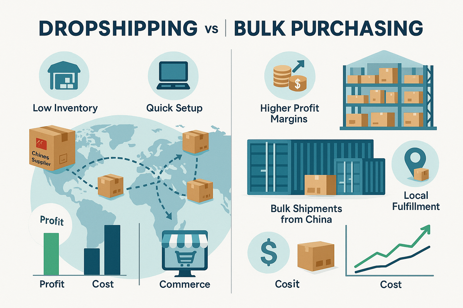  Dropshipping ile toplu alım arasında kaldınız mı? Çin’den ürün tedarik ederken hangi modelin daha kârlı olduğunu öğrenin. İşte maliyet, hız ve kâr marjı açısından kapsamlı karşılaştırma!